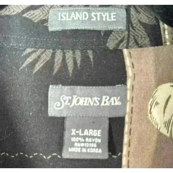 St Johns Bay Island Style 90s Hawaiian Shirt Size L BLK 100% Rayon Short Sleeves - Picture 2 of 6